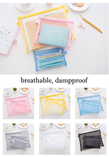 HYFAN Zipper File Envelope Folder Bag Breathable Transparent Mesh Document Pocket A4 Paper Pouch Storage for Office School Supplies ( PVC, 6 colors, A4 size, Pack of 6 ) - Thumbnail 4