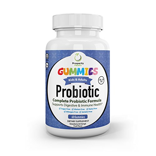 Probiotic Gummies by Prosperity Health | Strawberry & Orange Flavor Adults & Kids Gummies | Kosher/Halal, Gluten Free, Allergen Free, Sugar Free, Gelatin Free Pro Biotic Gummy 60 count (30 day supply)