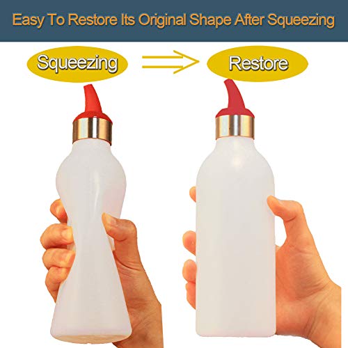 SUJUDE Plastic Squeeze Bottles for Sauces with Lids, Kitchen Squeeze Bottle for BBQ Sauce, Condiments, Salad Dressings and Ketchup, No BPA, FDA Approved, 16 Ouce Pack of 3