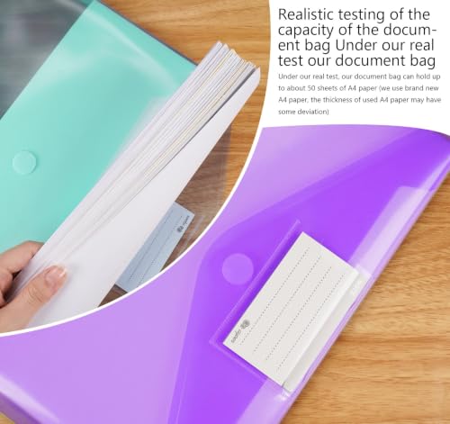 Agoer Document Wallet A4+ Filing Pack of 32 [Wider Sizes] 8 Colours Document Folder A4 Velcro with 11 Hole Edge and Label Pocket, Waterproof Transparent Folders Folder System