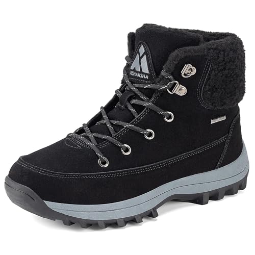 Mishansha Winterschuhe Damen Gefüttert Warm Winterstiefel Rutschfest Outdoor Frauen Wanderschuhe für Trekking Schwarz EU 39