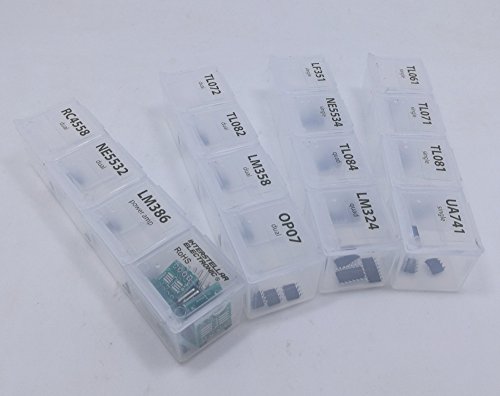 SMD Opamp Assortment 45 pcs, SOP, SOP-8, TL061, TL07, TL081, UA741, LF351, NE5534, TL08, LM324, TL072, TL082, LM358, OP07, RC4558, NE5532, LM386