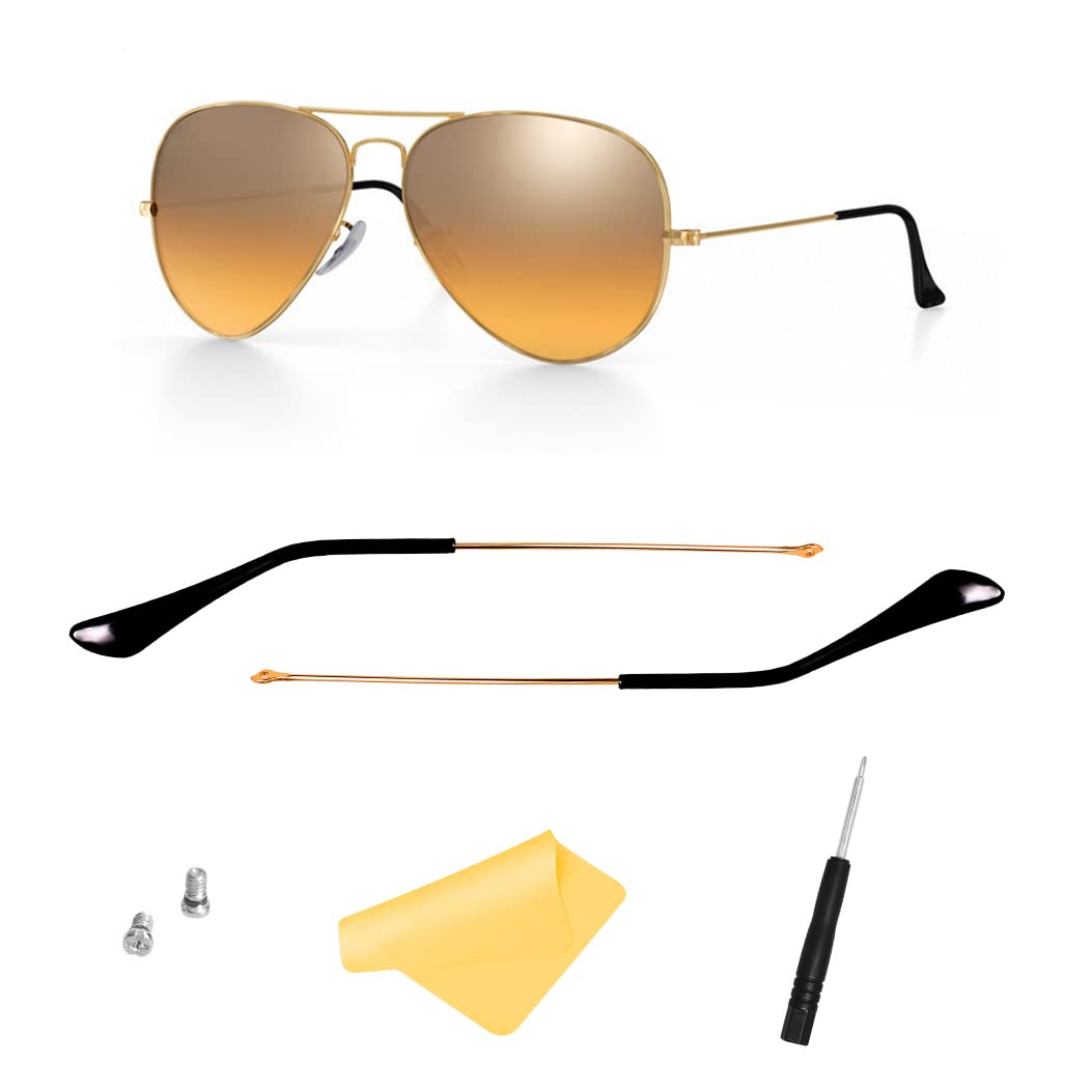 HiCycle2 Sunglasses Arm Temples Tips Replacement for RB3025 Sunglasses Repair Kit Parts((gold) Temple Arms+(Black) Temple Tips)
