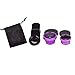 Purple Universal Clip-on 180 Degree 3 in 1 Fisheye+Wide Angle+Macro Camera Lens Kit for iPhone 5 5S 4 4S 6 Samsung Galaxy S5/S4/S3 Note 4/3/2 HTC BlackBerry Bold Touch, Sony Xperia, Motorola Droid