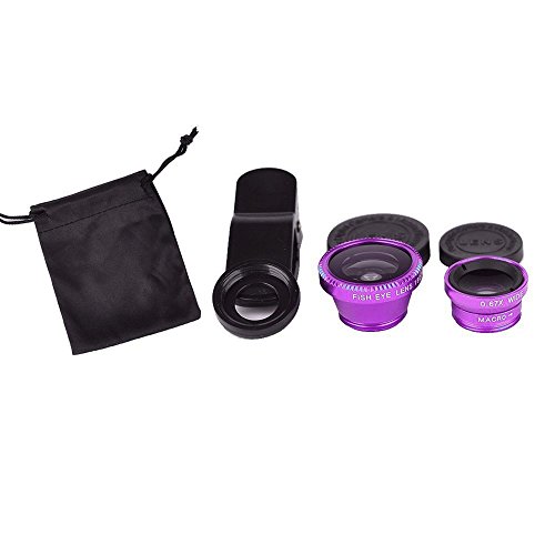 image for Generic Purple Universal Clip-on 180 degree 3 in 1 Fisheye+Wide Angle+