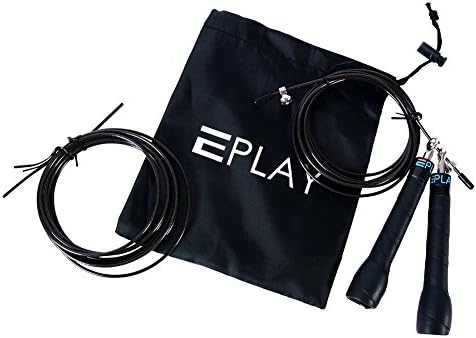 Eplay CrossFit Speed Jump Rope, Eplay SweatProof Handle Adjustable Coated Steel Wire With Carry Bag &amp;Spare Rope for Boxing &amp;WOD&amp; Weight Loss &amp; Fitness (Black, Sweat Proof)