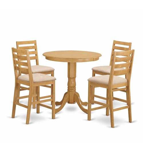 East West Furniture JACF5-OAK-C 5 Piece Counter Height Pub Set Includes a Round…