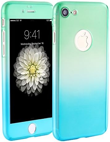 iPhone 7 case,sxxissky[Rainbow Series] 2 in 1 Ultra Thin Full body Coverage [Gradient Ramp Colorful/Green-Blue] with [Tempered Glass Screen] Slim PC Hard Protective Case Cover &amp; Skin for Apple iPhone7