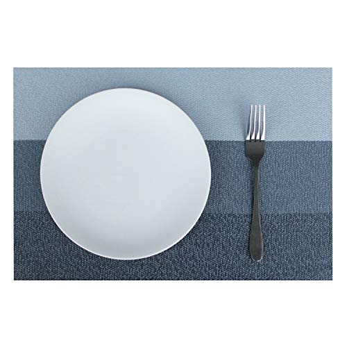 Familighter Placemats for Dining Table Set of 6 Woven Vinyl Washable Table Placemats Table Decoration Heat Insulation Stain Resistant Blue-Strip