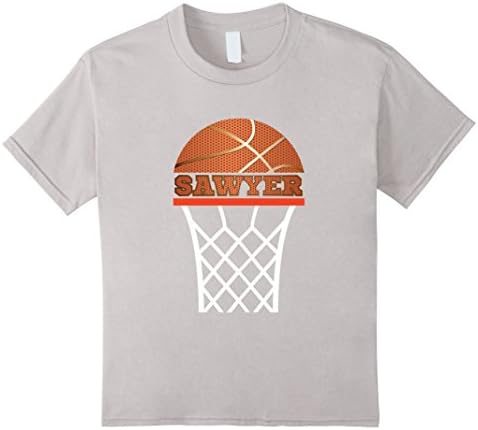 Kids Sawyer personalize name youth basketball theme tee t shirt 10 Silver