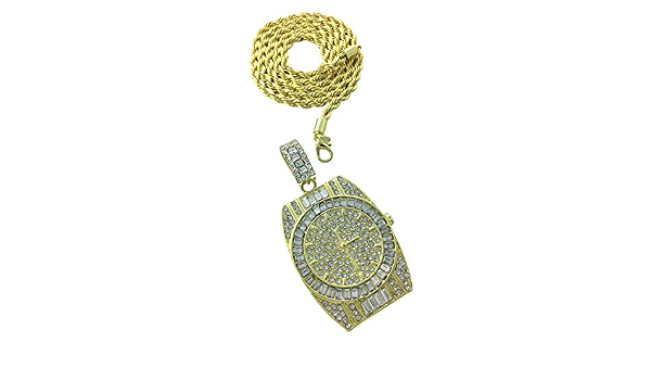 CZ Diamond Rolex Watch Gold Pendant 