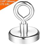 WUKONG 148 LB Strong Powerful Neodymium Magnetic Hooks with Eyebolt, Diameter 1.89''for Multi-Use, Great for Underwater Retrieving (1 Packs)