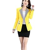 Aro Lora Women's Long Sleeve Plaid Lapel One Button Jacket Blazer Suit US 6-8 Yellow