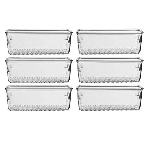 ihomecooker 6 Set Clear Plastic Junk Drawer Organizer Vanity Curlery Utensil Makeups Organizer for Kitchen 6''X 3''