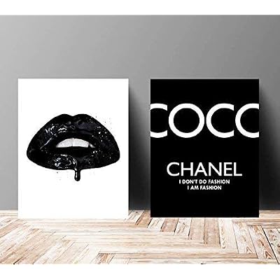 Glam Wall Art Poster Print on Fine Art Paper- Vinyl Kiss Lips, Shoes, Book, Handbag Vogue - Famous Fashion Quote - Black Color- 679 610