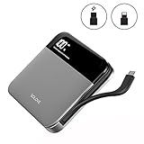 Solove 10000mAh Power Banks Portable Charger Built-in Cable Lightning Adapter Dual Output External Battery Pack with LED Display for iPhone, Android Phones,Different Electronic Devices (A210 Grey)