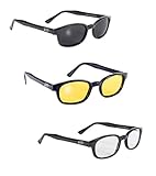 Pacific Coast Original KD's Biker Sunglasses 3-pack Smoke, Yellow and Clear Lenses