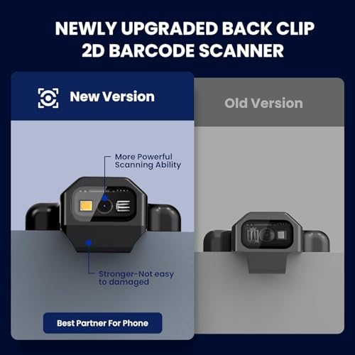 Eyoyo 2D Backclip Bluetooth Barcode Scanner, Phone Barcode Scanner with Back Clip, QR 1D Wireless Code Scanner with 1600mAh Battery Works with Android, iOS, iPhone