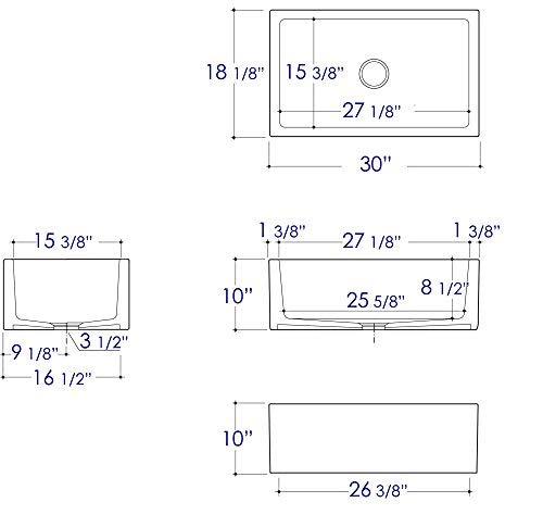ALFI brand AB3018UM-W 30" x 18" Undermount Fireclay Kitchen Sink, White
