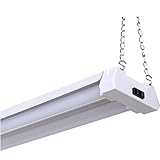 LED Shop Light - 40W, 5000K, Linkable, Frosted Lens, 4100LM, Replaces 4 Foot Fluorescent, Garage Shoplight Ceiling Fixture, Pull Cord Chain, Plug In
