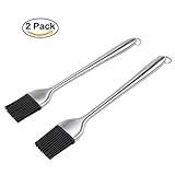 Jennice House Basting & Pastry Brushes Set BBQ Brushes Silicone Bristles Stainless Steel Handle Professional Oil Basting Brushes Kitchen Grilling Camping (Set Of 2) (2 Large Set)