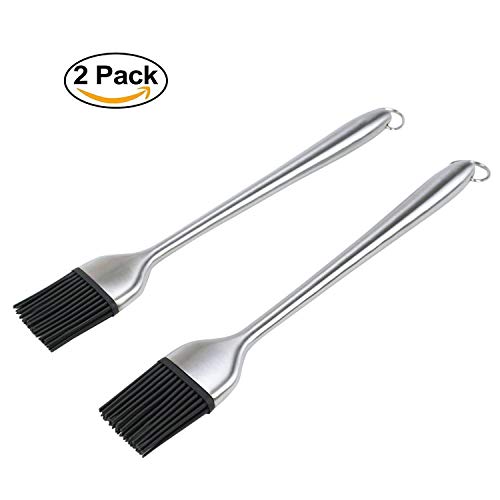 Jennice House Basting & Pastry Brushes Set BBQ Brushes Silicone Bristles Stainless Steel Handle Professional Oil Basting Brushes Kitchen Grilling Camping (Set Of 2) (2 Large Set)