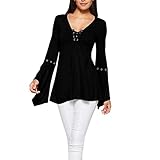 Minisoya Women's Asymmetric Bell Sleeve Lace-up Bandage Shirt Casual Blouse Loose Tunic Tops T-Shirt
