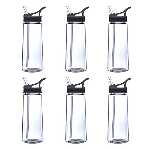 Plastic Sports Bottles with Spill Proof Lids 22 oz. Set of 6, Bulk Pack