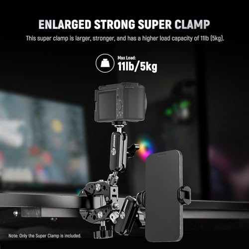 NEEWER Heavy Duty Super Clamp with Two 360° Dual Ball Head Magic Arms, 1/4" 3/8" Screw Threads, Phone & Action Camera Mount Adapter for Flat/Round Surface Compatible with GoPro DJI Insta360 DSLR