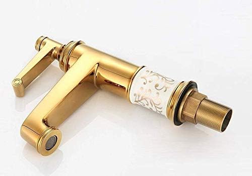Luxury Gold Brass Bathroom Sink Faucet | Premium Ceramic Basin Mixer Tap with Single Handle | Anti-Rust Deck Mount Hot & Cold Water Tap for Home, Bathroom & Kitchen Vanity