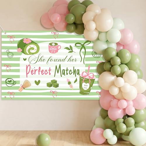 She Found Her Perfect Matcha Decorations, Matcha Bridal Shower Backdrop with 80PCS Balloon Garland Kit at Amazon