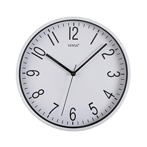 Versa Raven Silent Decorative Wall Clock NEW MECHANISM AND IMPROVED QUALITY for Kitchen, Measurements (H x L x W) 30 x 4,3 x 30 cm, Polypropylene, Colour White and black