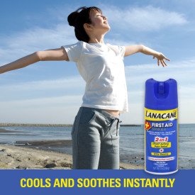 Lanacane First Aid Spray- 2-in-1 Pain Relief and Antiseptic Spray for Fast-Acting Relief from Insect Bites, Cuts, Scrapes, and Burns, Cools and Soothes Instantly, with Benzocaine, 3.5 oz (Pack of 1)