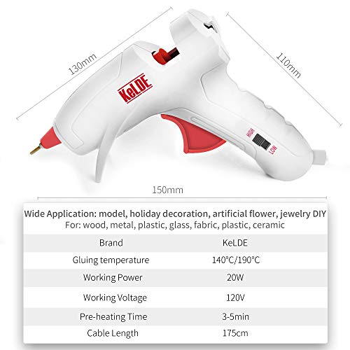 Dual Temperature Hot Glue Gun Kit, KeLDE UL Certified Mini Adjustable Melting Glue Gun with 30pcs Glue Sticks, Long Fine Tip for DIY Precision Projects, 20 Watts