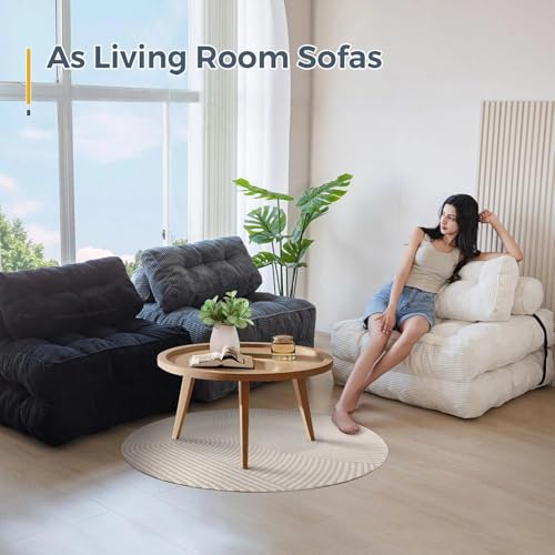 Folding Sofa Bed, Transformable Sleeping Chair Bed with Pillow, Floor Sofa with Back Support, Folding Mattress Suitable for Living Room, Bedroom, Study(WHITE)