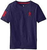 U.S. Polo Assn. Big Boys' Solid V-Neck T-Shirt with Large Embroidered Logo, Dodger Blue Heather, 14/16