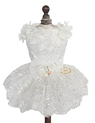 Pet Products: TOPSUNG Pure White Satin Pet Princess Tutu Flower and Sequin Embroidery Wedding Dog Dress for Small Dogs / Cats, Asia Size M - TOPSUNG