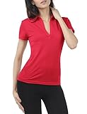 Thanth Womens V-Neck Short Sleeve Polo Collar Golf Shirt