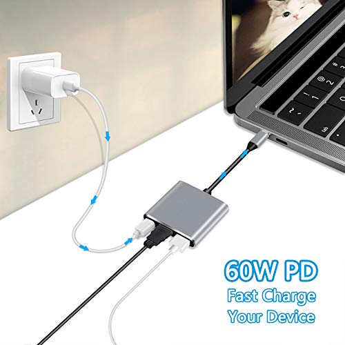 USB C to HDMI Adapter, BOLWEO 3 in 1 Type C to HDMI 4K Output, USB 3.0 Port and USBC 60W PD Fast Charging Port Compatible with MacBook Air iPad Surface Pro Laptop, Projector, TV Monitor