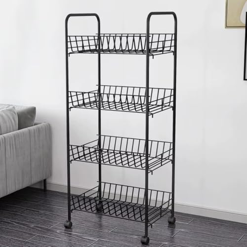 Carrinho Organizador Multiuso Metal Preto 4 Andares Rodinhas Fruteira Chão | Metal