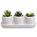 MyGift 4 Piece Set White Ceramic Small Plant Pots with Drainage Hole, Indoor House Planter with Drip Tray