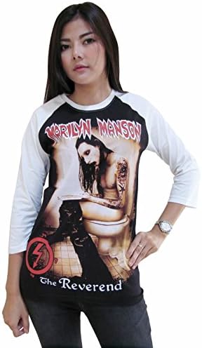 Rerock4ever Womens Marilyn Manson The Reverend Rock Band Raglan T-Shirt (Small)