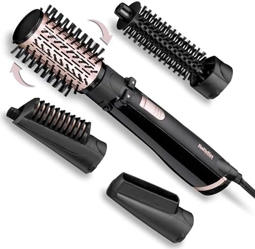 Brosse soufflante rotative Dry, Straighten and Style - Pour sécher, lisser et mettre en forme, Fonction ionique, Avec 4 accessoires interchangeables, Noir, AS200E