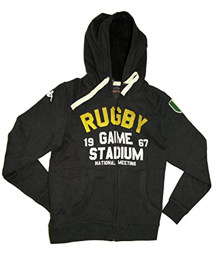Kappa Slim Fit Italian Designer's Mens Charcoal Rugby Fleece Zip Hoody Winter Jacket (Charcoal, XXL)