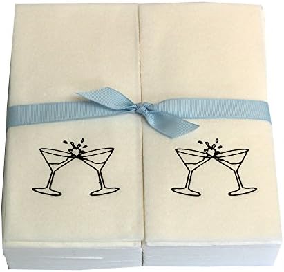 Disposable Guest Hand Towels with Ribbon - Embossed with a Black Martini Glasses - 50ct