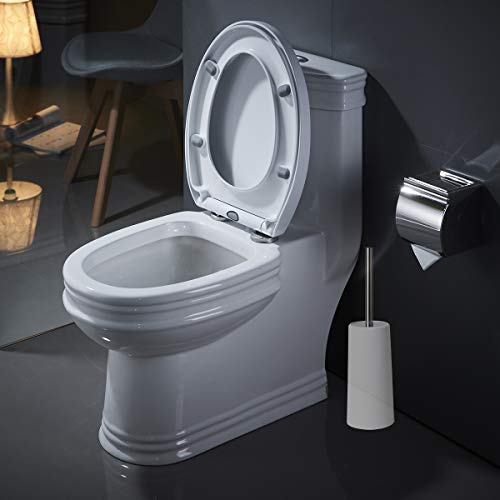 KEEGH Toilet Brush and Holder Modern Design Heavy Duty Stainless Steel Handle Compact Toilet Bowl Cleaner Set with Replacement Brush Head (White)