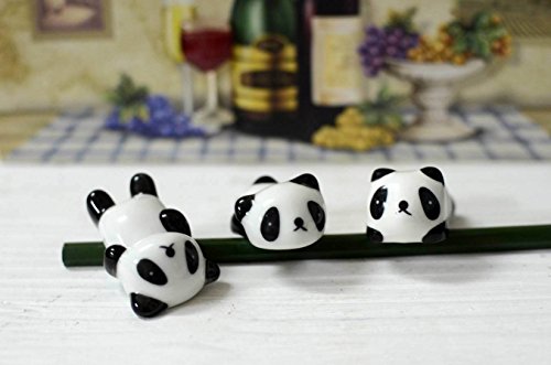 Freedi Cute Panda Chopsticks Rest Holder Set Chinese Ceramic Chopsticks Stand Spoon Fork Holder Rack Practical Tablewares Accessories,3 Pcs (Style A)