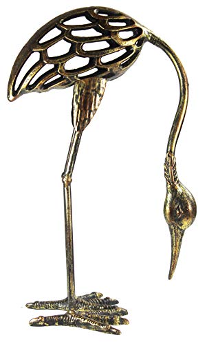 Seraphic Cast Iron Garden Decor Crane Bird Statue Set, Rustic Bronze - Thumbnail 4