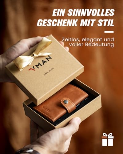 VMAN Men's Slim Wallet with Coin Compartment, RFID Protection, Premium Leather Wallet for 8-11 Cards, Small Card Holder for Everyday & Travel - Brown