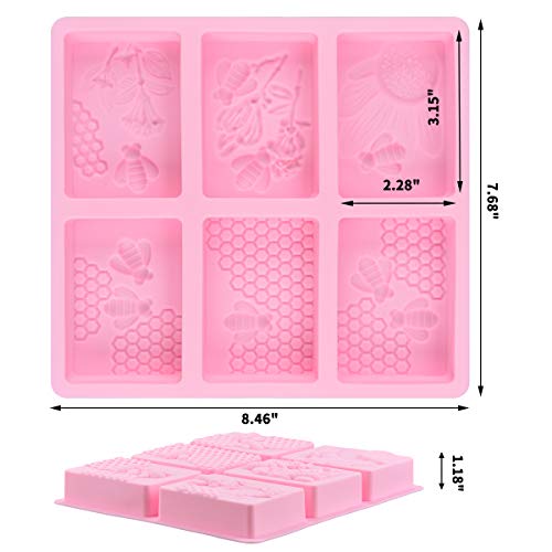 SJ 3D Bee Silicone Molds, Honeycomb Molds for Soaps, Rectangle Cake Baking Mold, Resin Mold Beehive Candle Mold for Homemade Craft (square, pink)